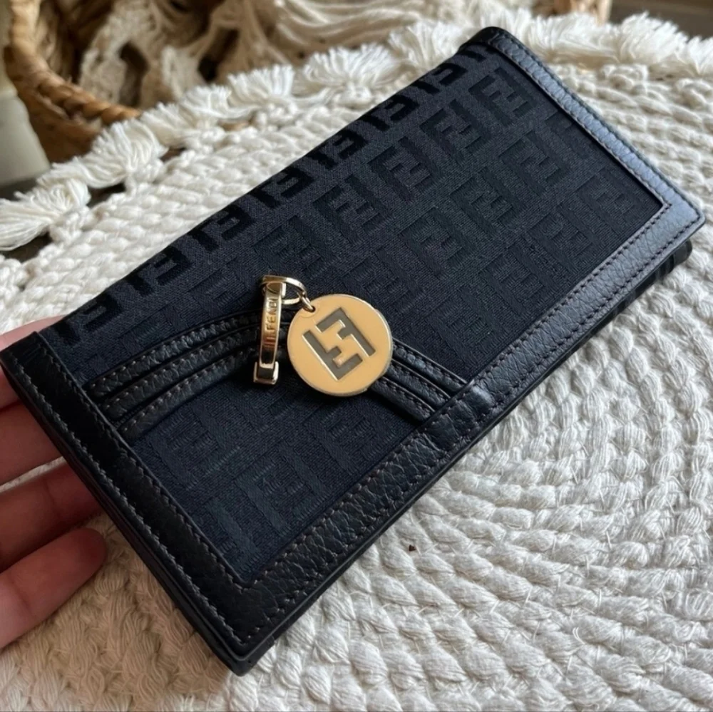 🖤▪️Fendi ▪️ Zucca Long black canvas and leather trimmed long Wallet ✨️